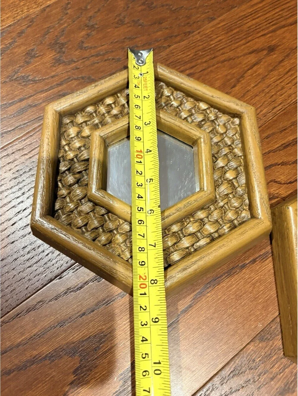 Vintage Homco Mirrors Faux Wicker Basket Weave Hexagon MCM Set of 2